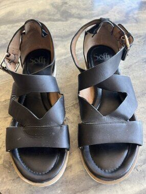 Softie Black Leather Sandals